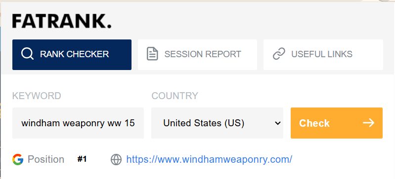 Windham Weaponry Google ranking - position 01 (another keyword)